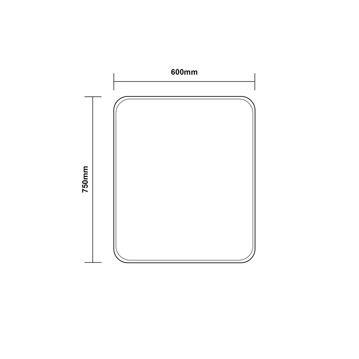 600*750mm Curved Rim Rectangle 3 Color Lighting Front & Backlit Acrylic LED Mirror Touch Sensor Switch Wall Mounted Vertical or Horizontal
