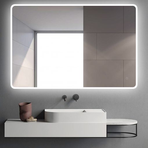 1200*800mm Curved Rim Rectangle 3 Color Lighting Front & Backlit Acrylic LED Mirror Touch Sensor Switch Wall Mounted Vertical or Horizontal