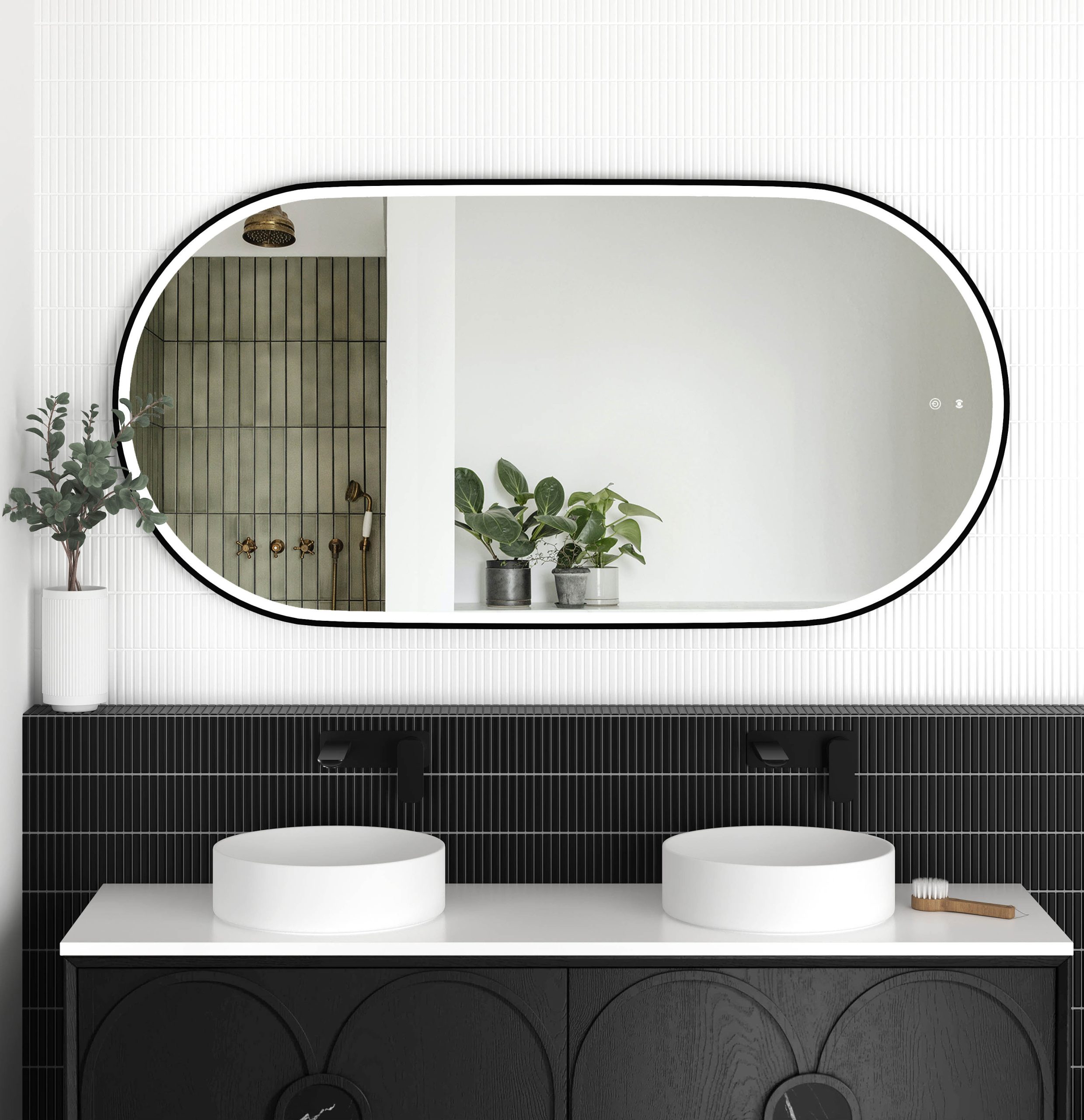 OTTI LED Noosa 1500(W)x750(H) Black Metal Frame Tuffi Mirror- Install Horizontal or Vertical