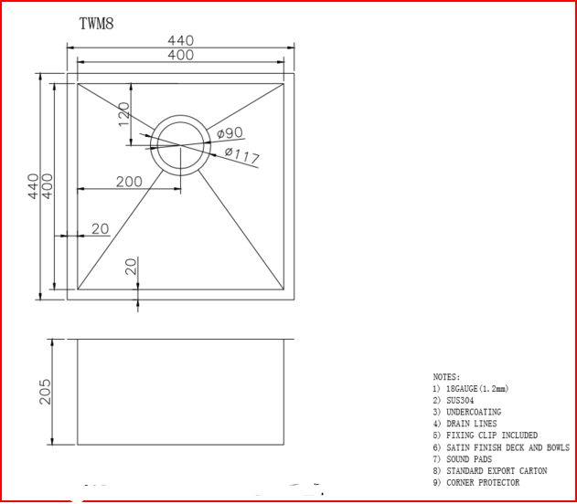 (C-440 Black)Round Corner Stainless Steel Gun Metal Grey PVD Coating Single Bowl Kitchen Sink(with Bottom Tray) 440*440*205mm