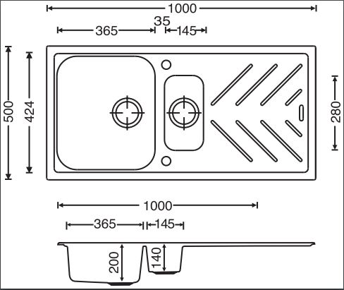 White Carysil New Beethoven D150 Granite 1 and 1/4 Bowl with Drain Board Stone Kitchen Sink 1000*500mm