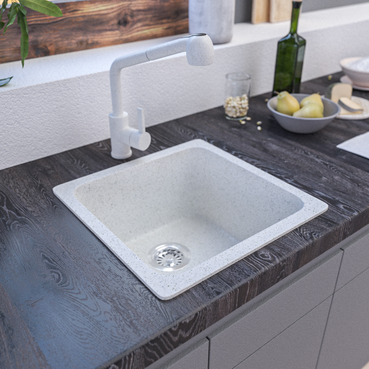 420 x 420mm White Granite Sink – Single Bowl | Scratch & Stain Resistant