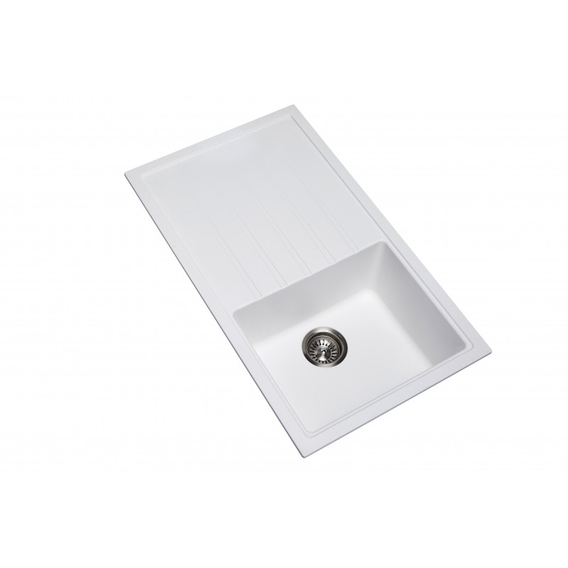 White Carysil Vivaldi D-100 Granite Single Bowl with Drain Board Kitchen Sink (860×500 mm)