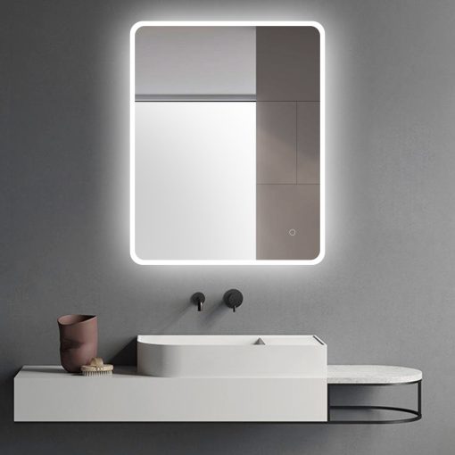1200*800mm Curved Rim Rectangle 3 Color Lighting Front & Backlit Acrylic LED Mirror Touch Sensor Switch Wall Mounted Vertical or Horizontal