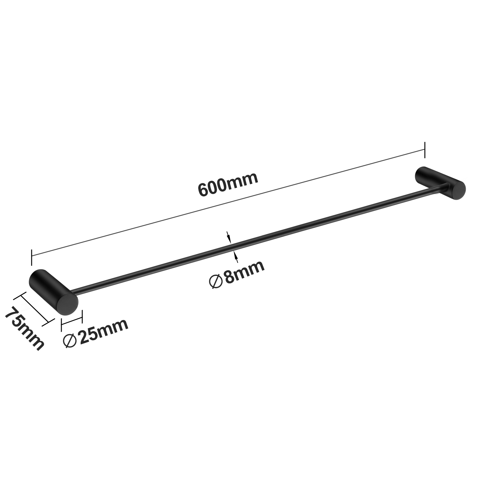 Aquaperla Black Single Towel Rail 600mm