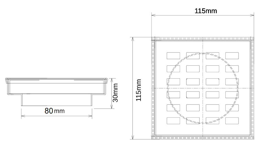 115*115*30mm Brushed Brass Grill Floor Waste Shower Grate Drain(80mm outlet)