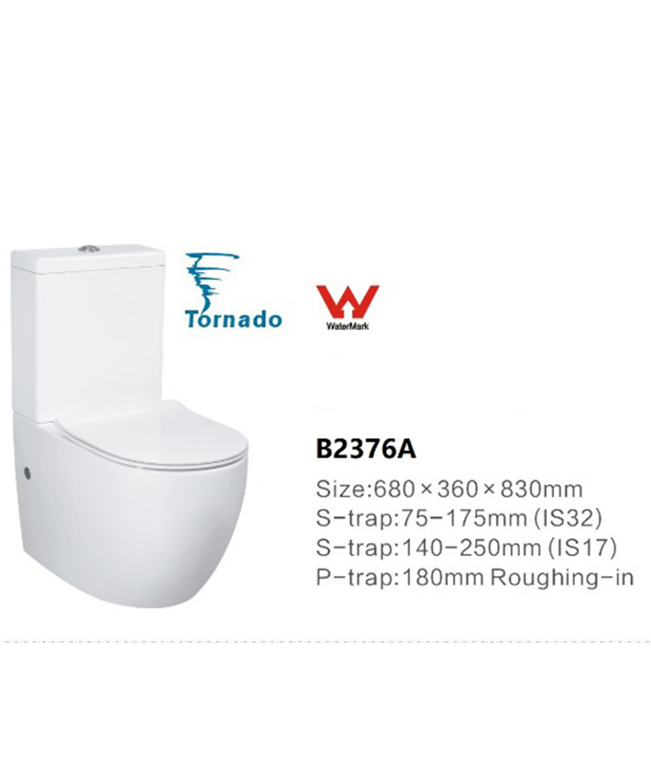 Anatolian Ceramic Toilet – White, Dual Flush, Tornado Rimless, Soft-Close Lid