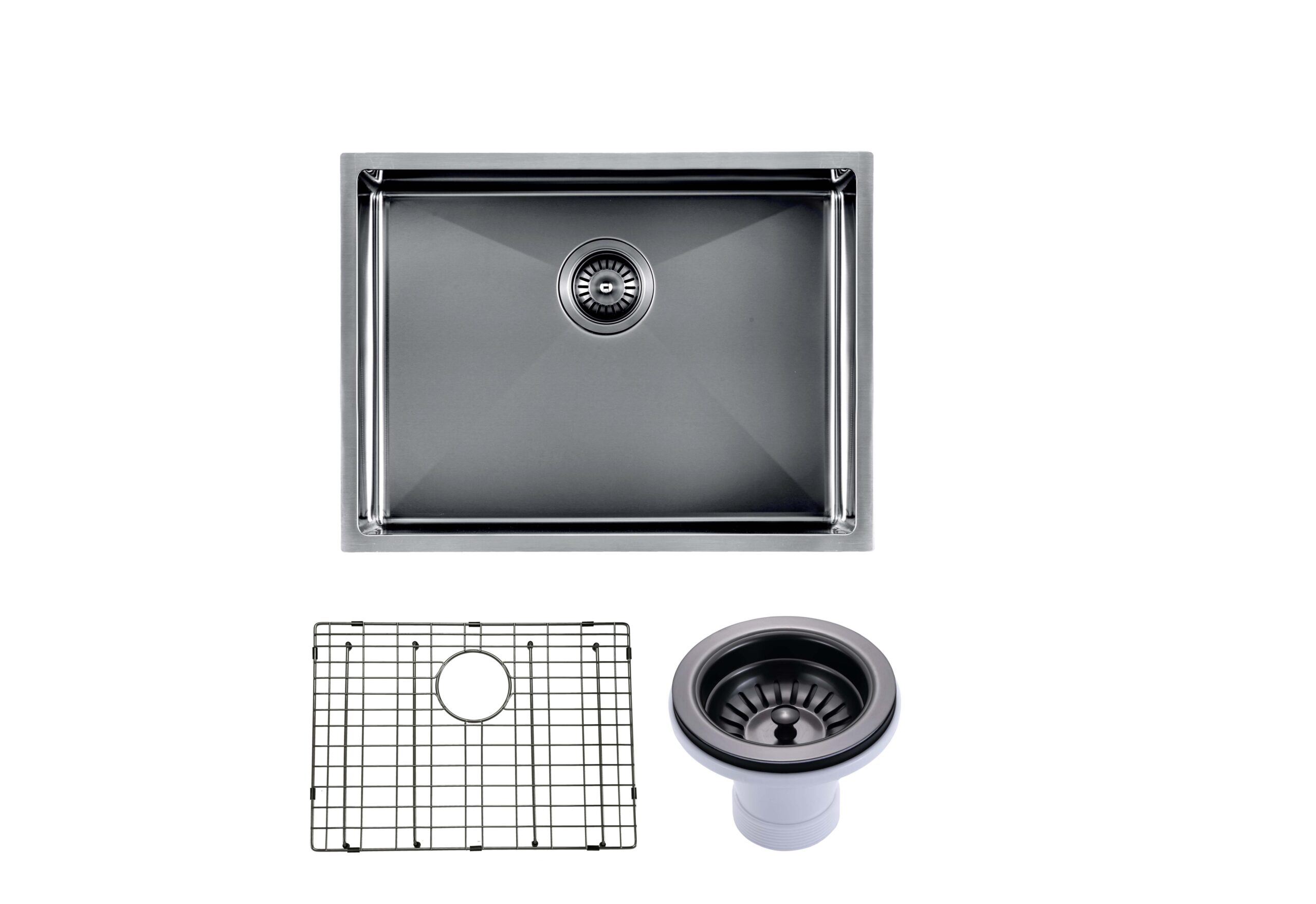 (C-600D Black) Round Corner Gun Metal Grey PVD Coated Single Bowl Kitchen Sink with Bottom Tray (600×450×300 mm)