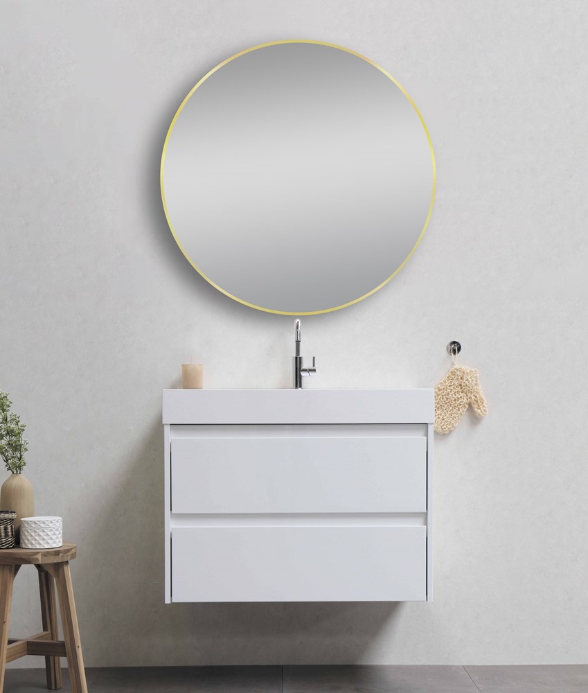 800 mm Matte Brushed Gold Aluminium Framed Round Non-Luminous Mirror