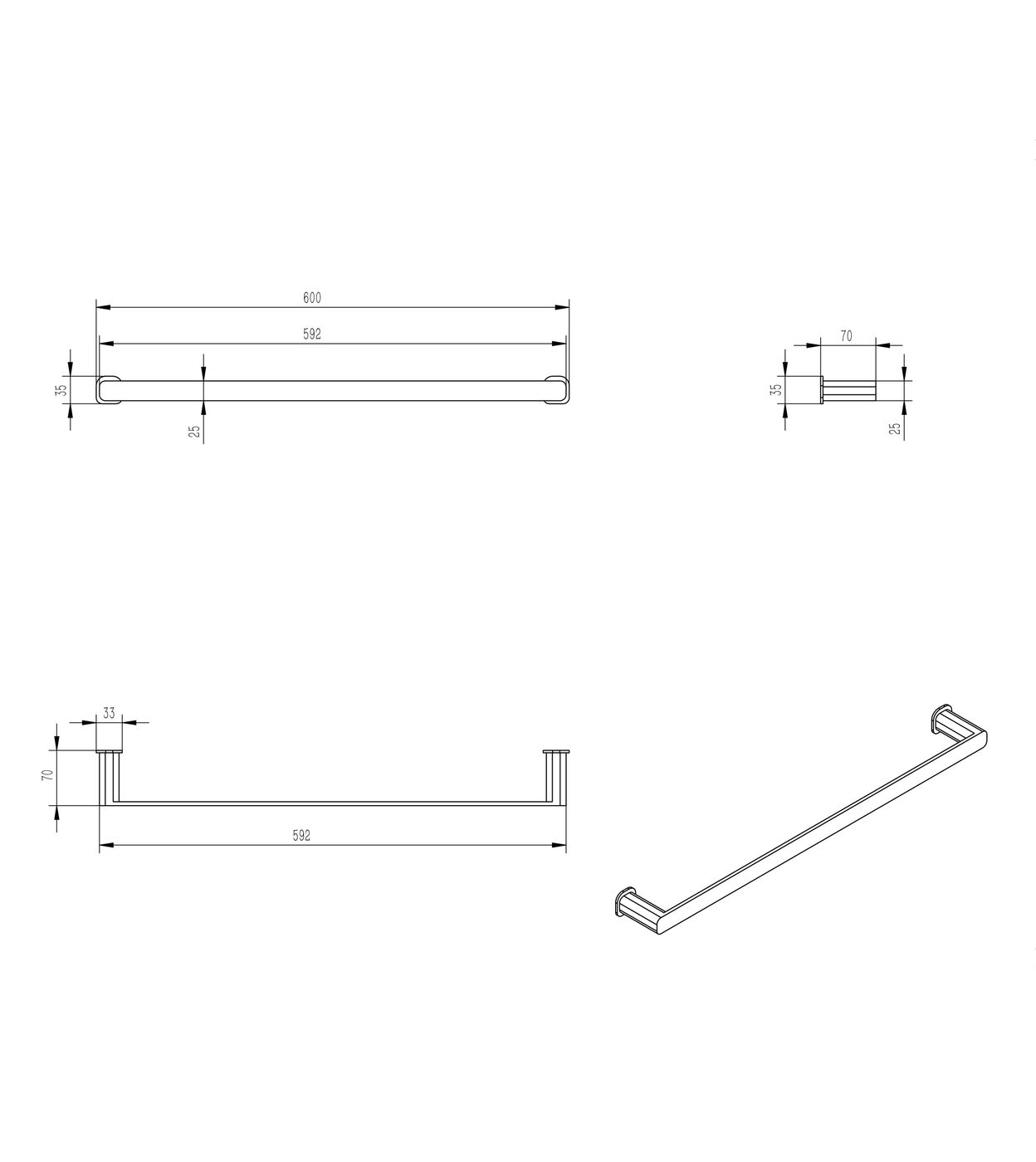 Oskar 600mm Single Towel Rail