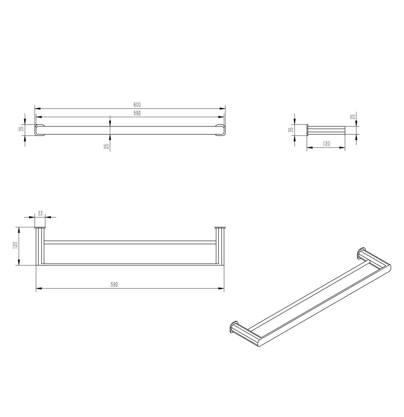 Oskar 600mm Double Towel Rail
