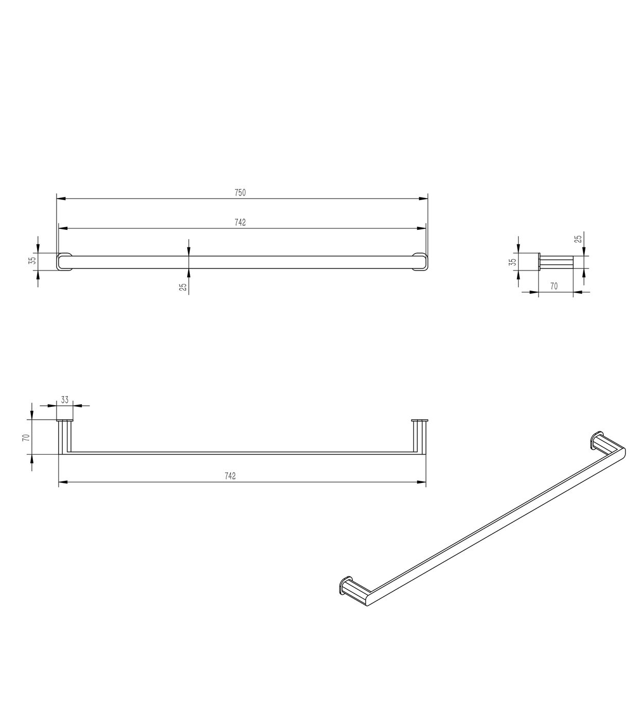 Oskar 750mm Single Towel Rail