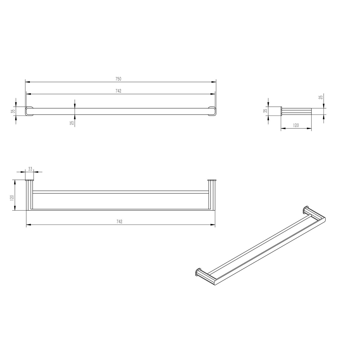 Oskar 750mm Double Towel Rail