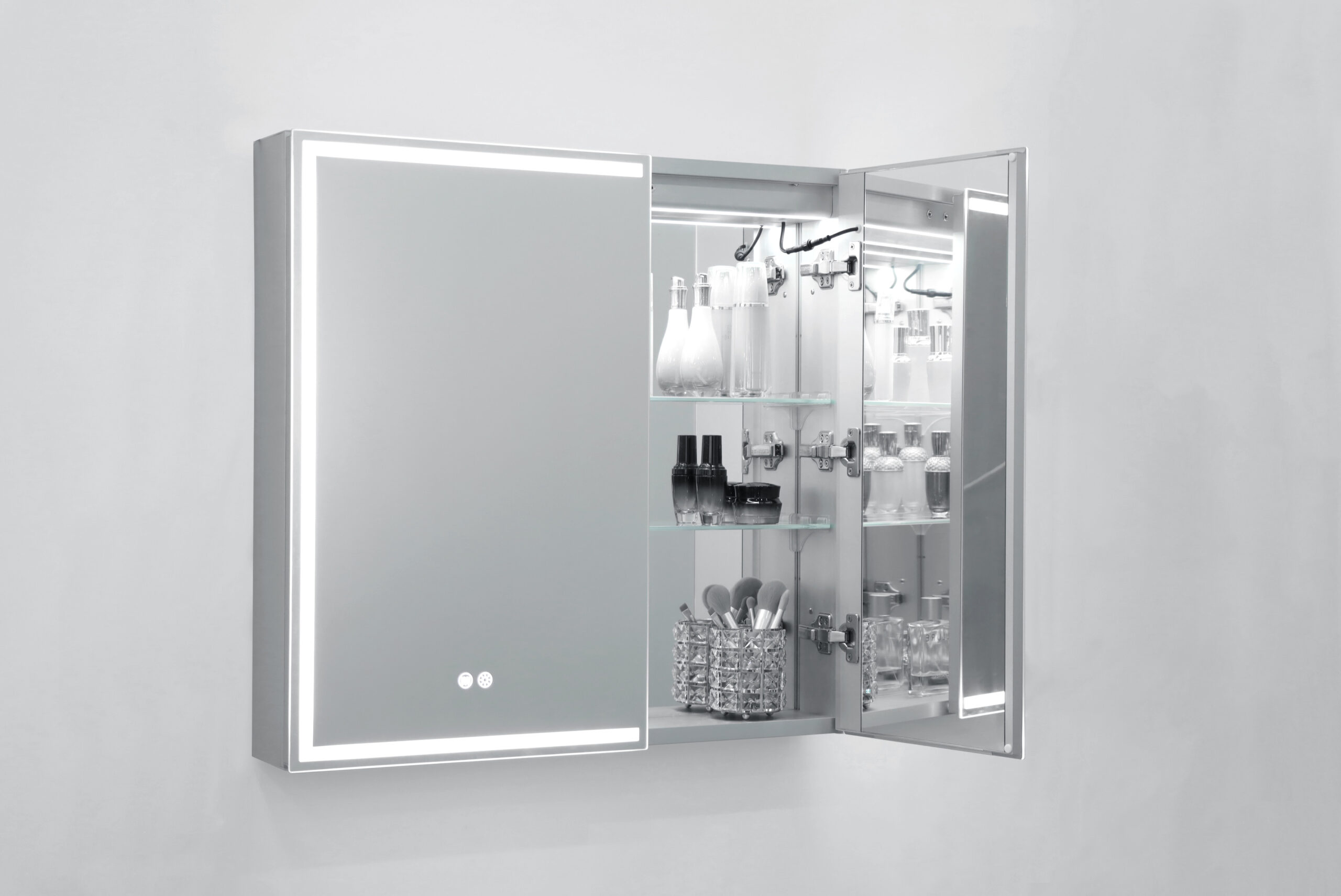 1200*720*139mm Silver Brushed Rectangular LED Mirror Shaving Cabinet(Double Doors,Anti-Fogging)