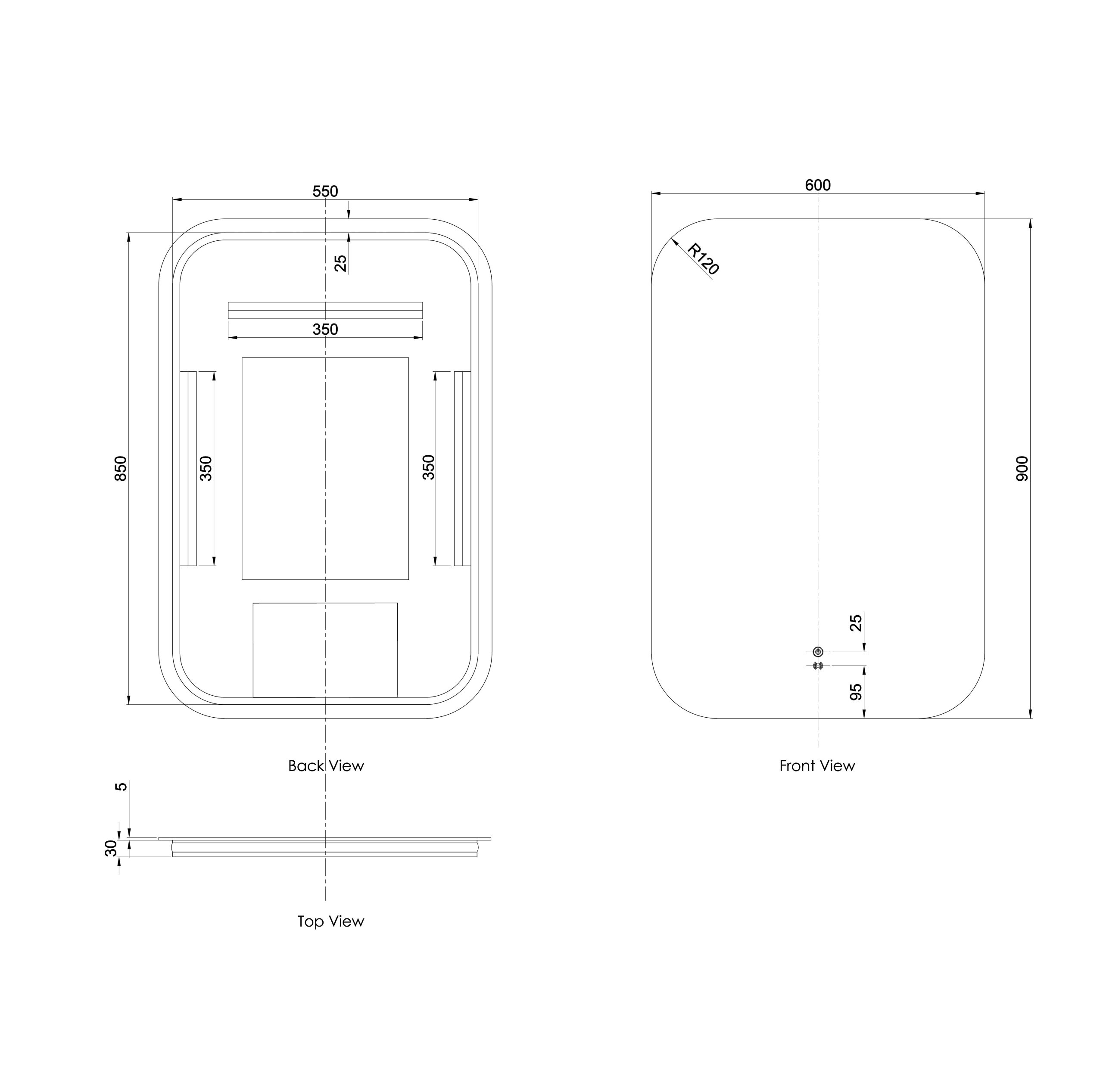 OTTI LED Newport 900(H)x600(W) Frameless Tuffi Mirror - Install Horizontal or Vertical