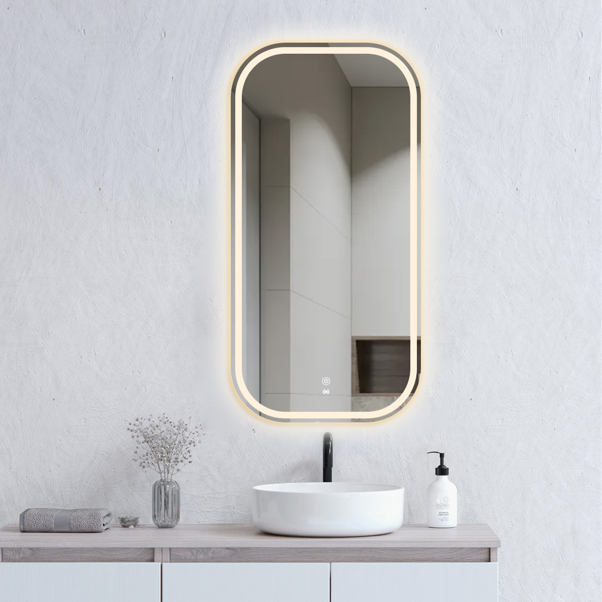 OTTI LED NEWPORT 900(H)X450(W) FRAMELESS TUFFI MIRROR SOFT SQUARE