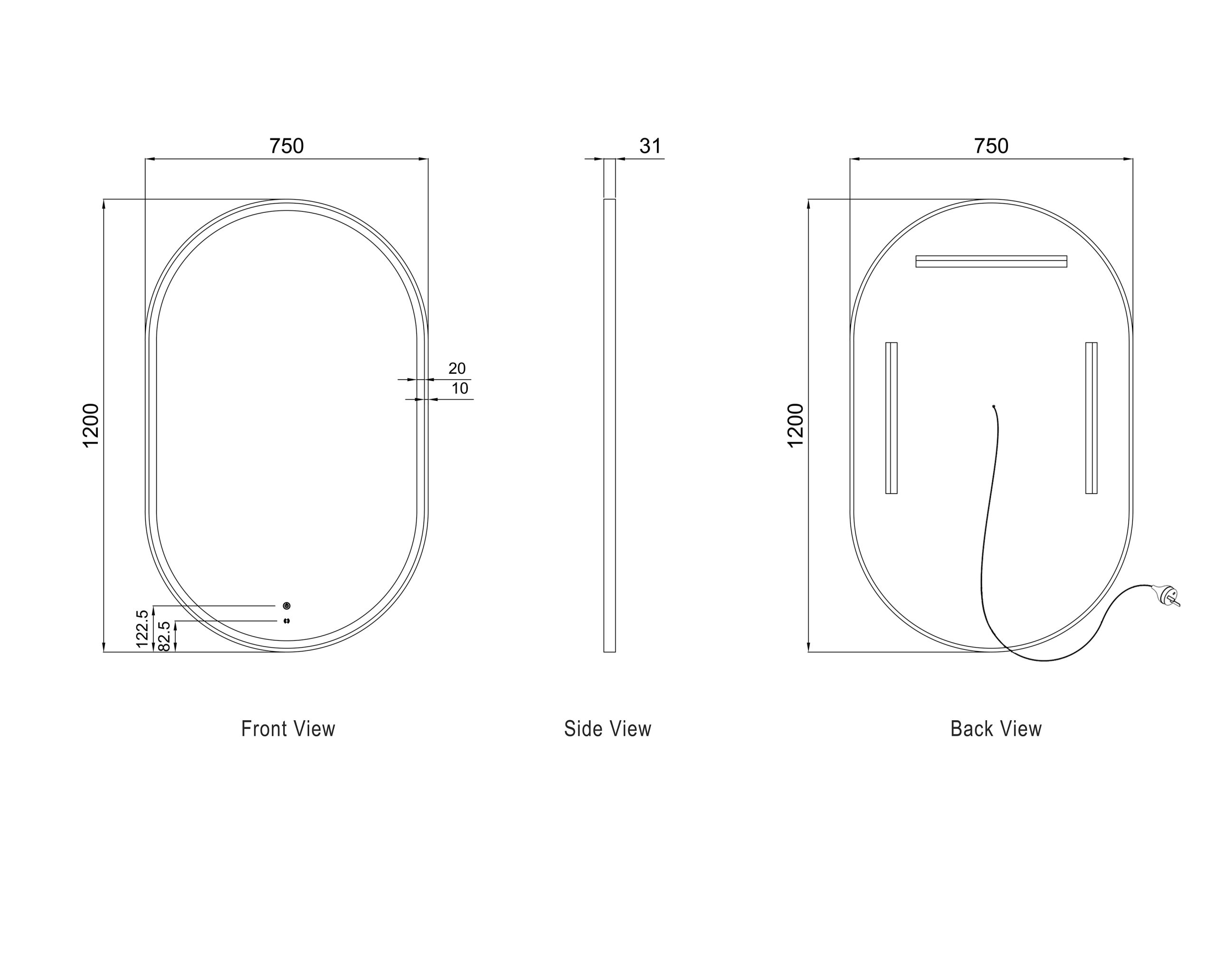 OTTI LED Noosa 1200(W)x750(H) Gold Metal Frame Tuffi Mirror- Install Horizontal or Vertical