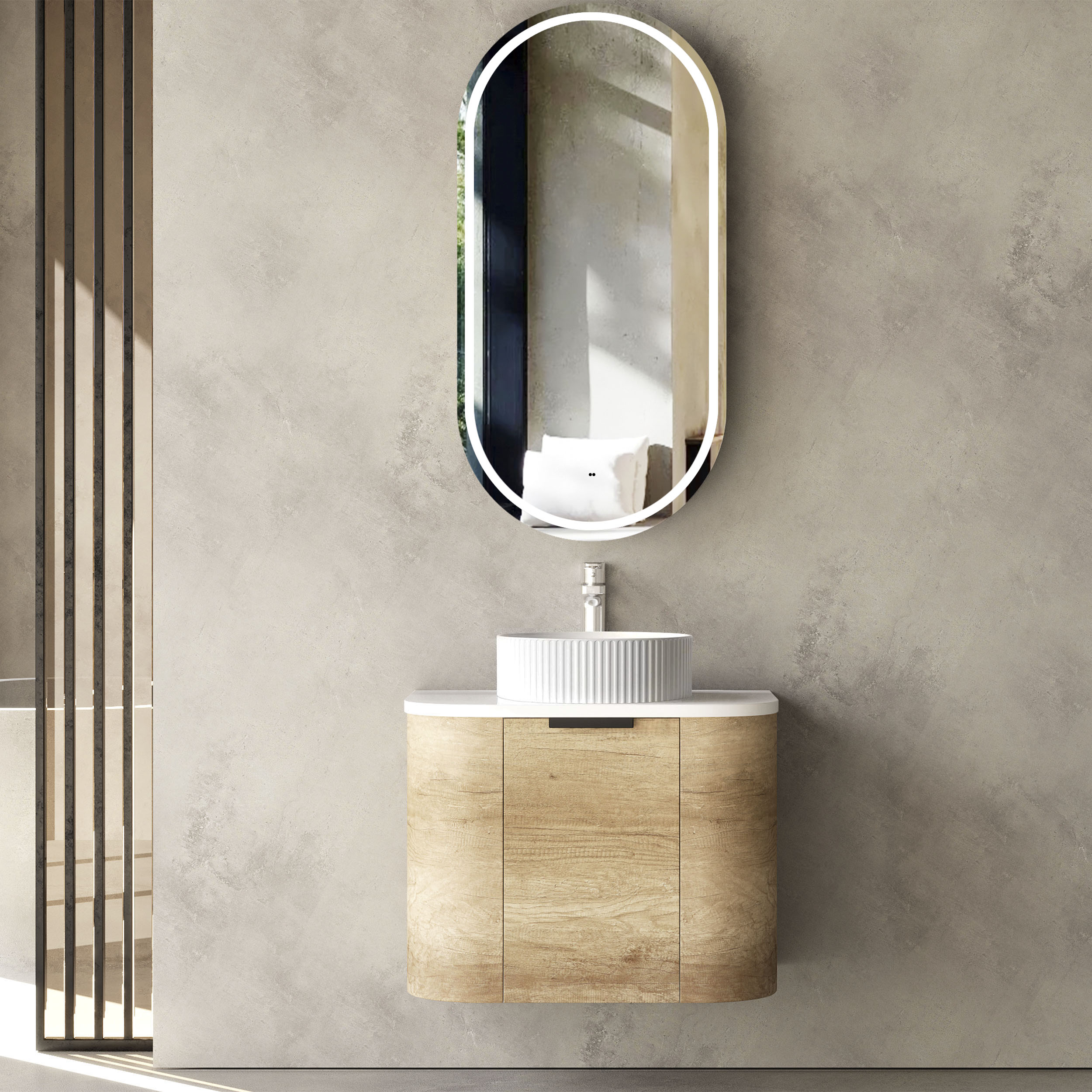 Bondi Natural Oak Wall Hung Curve Vanity