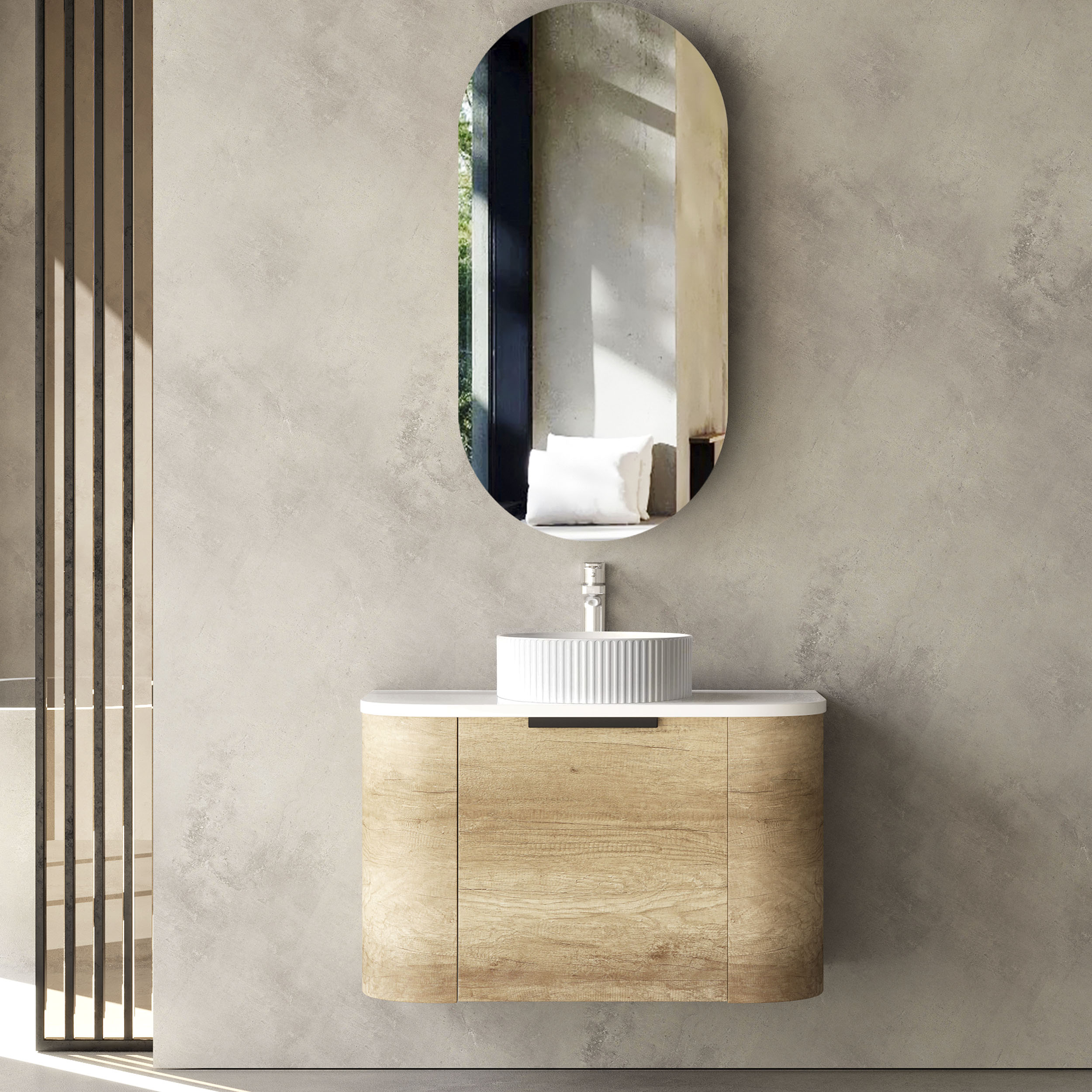 Bondi 750mm Natural Oak Wall Hung Curve Vanity