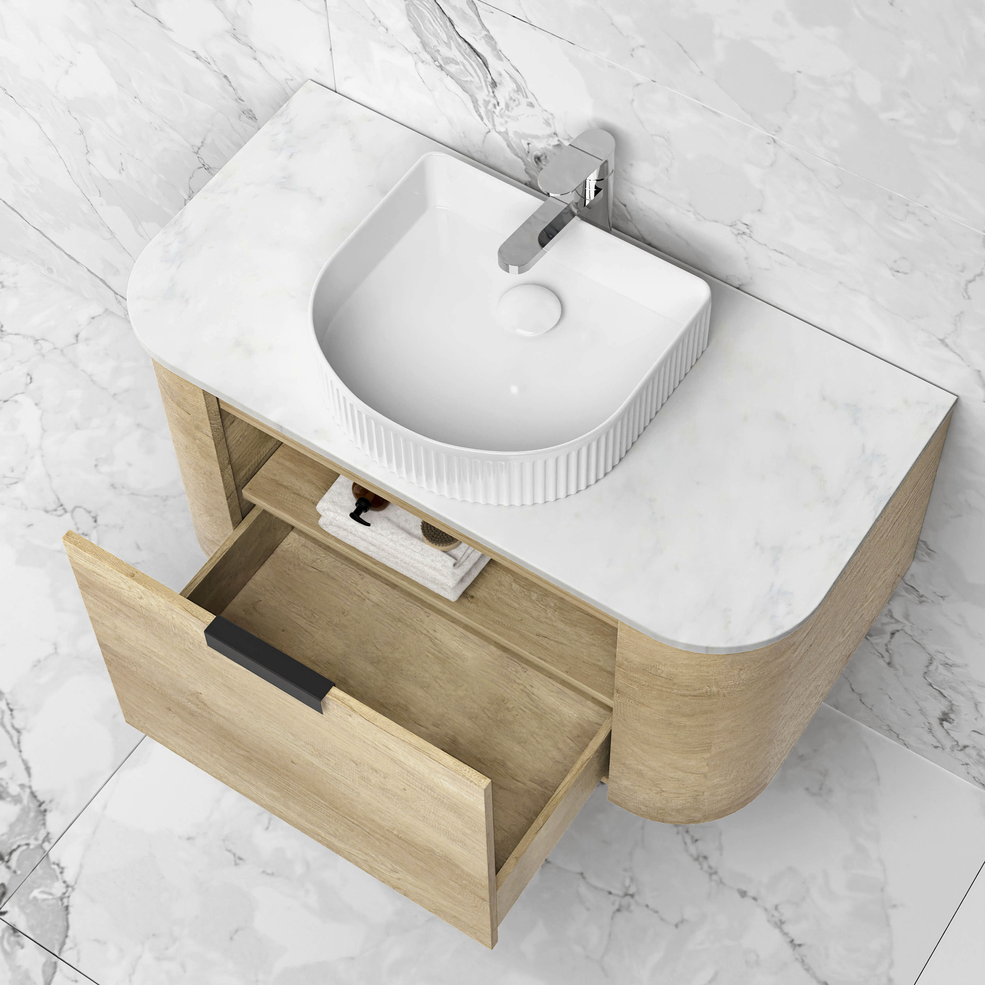 Bondi 750mm Natural Oak Wall Hung Curve Vanity