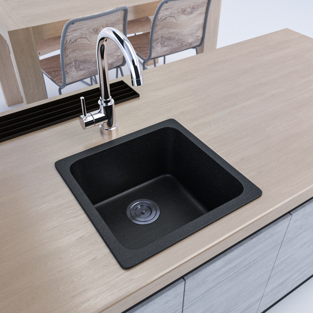 550 x 420mm Black Granite Sink – Single Bowl | Scratch & Stain Resistant