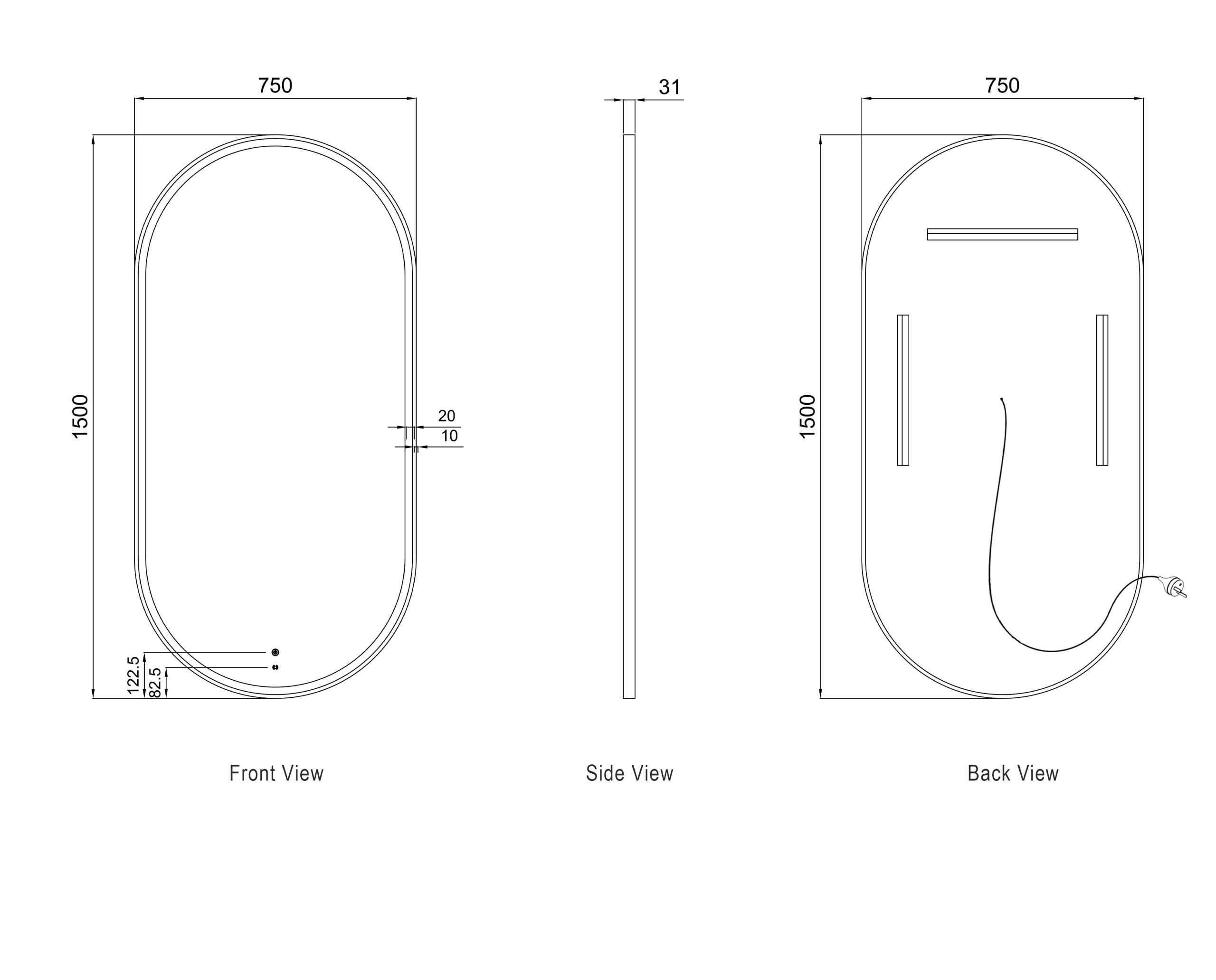 OTTI LED Noosa 1500(W)x750(H) Gold Metal Frame Tuffi Mirror- Install Horizontal or Vertical