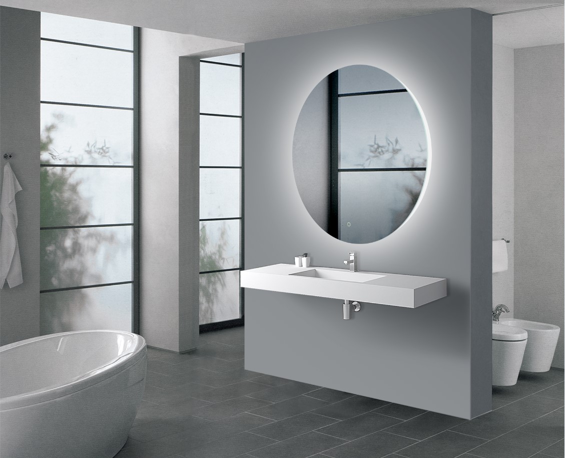 900mm Round 3 Color Lighting Backlit LED Mirror Touch Sensor Switch Defogger Pad Wall Mounted