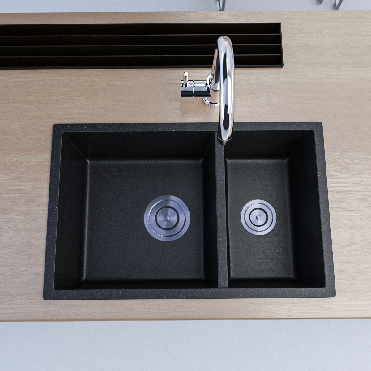 7145 Black Granite Sink – 1 & ½ Bowl | Scratch & Stain Resistant