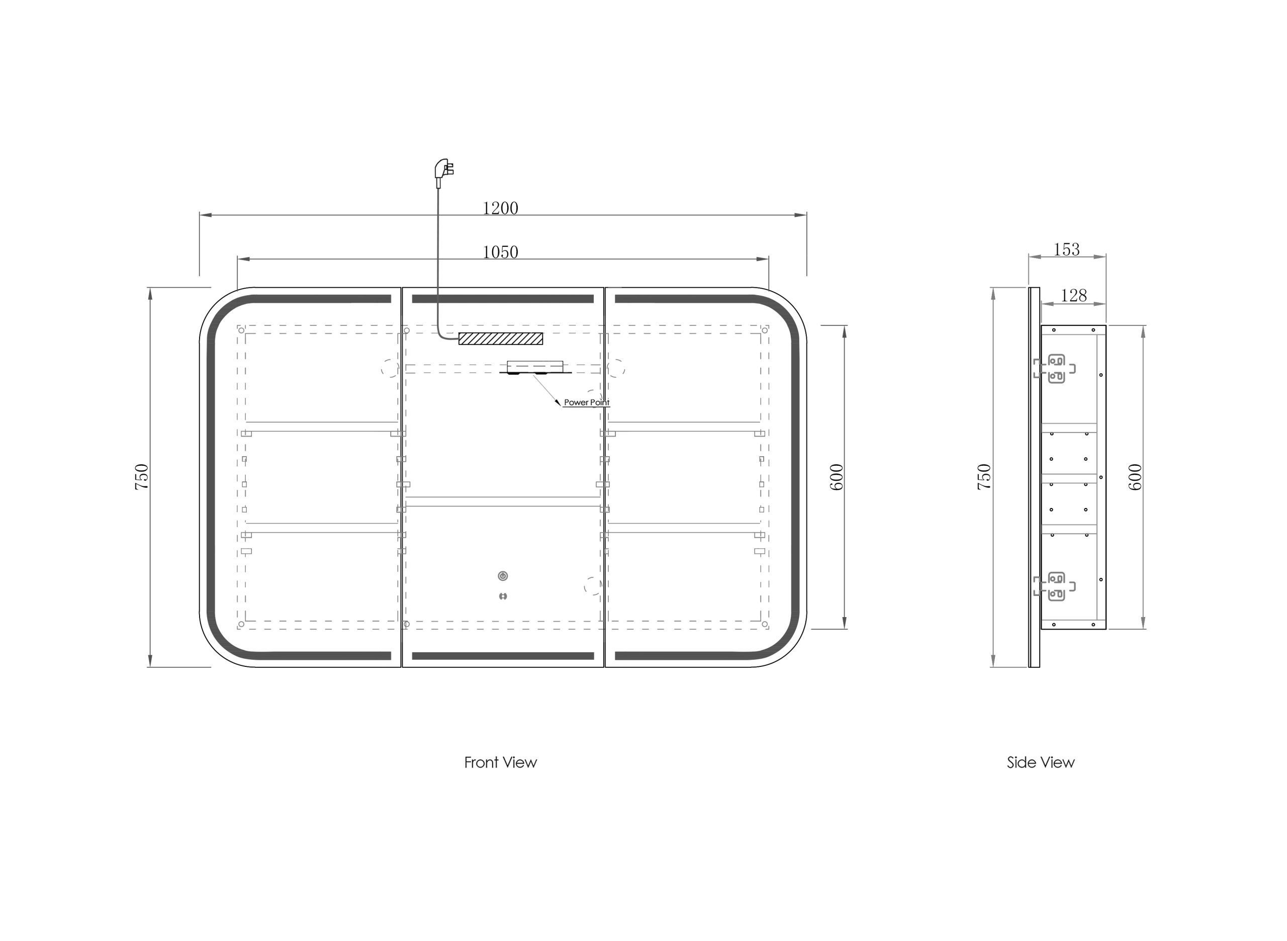 OTTI LED Newport 1200(W)x750(H) Frameless Tuffi Mirror - Install Horizontal or Vertical