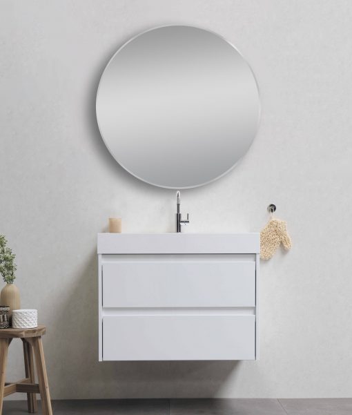 800 mm Matte Brushed Nickel Non-Luminous Framed Round Mirror