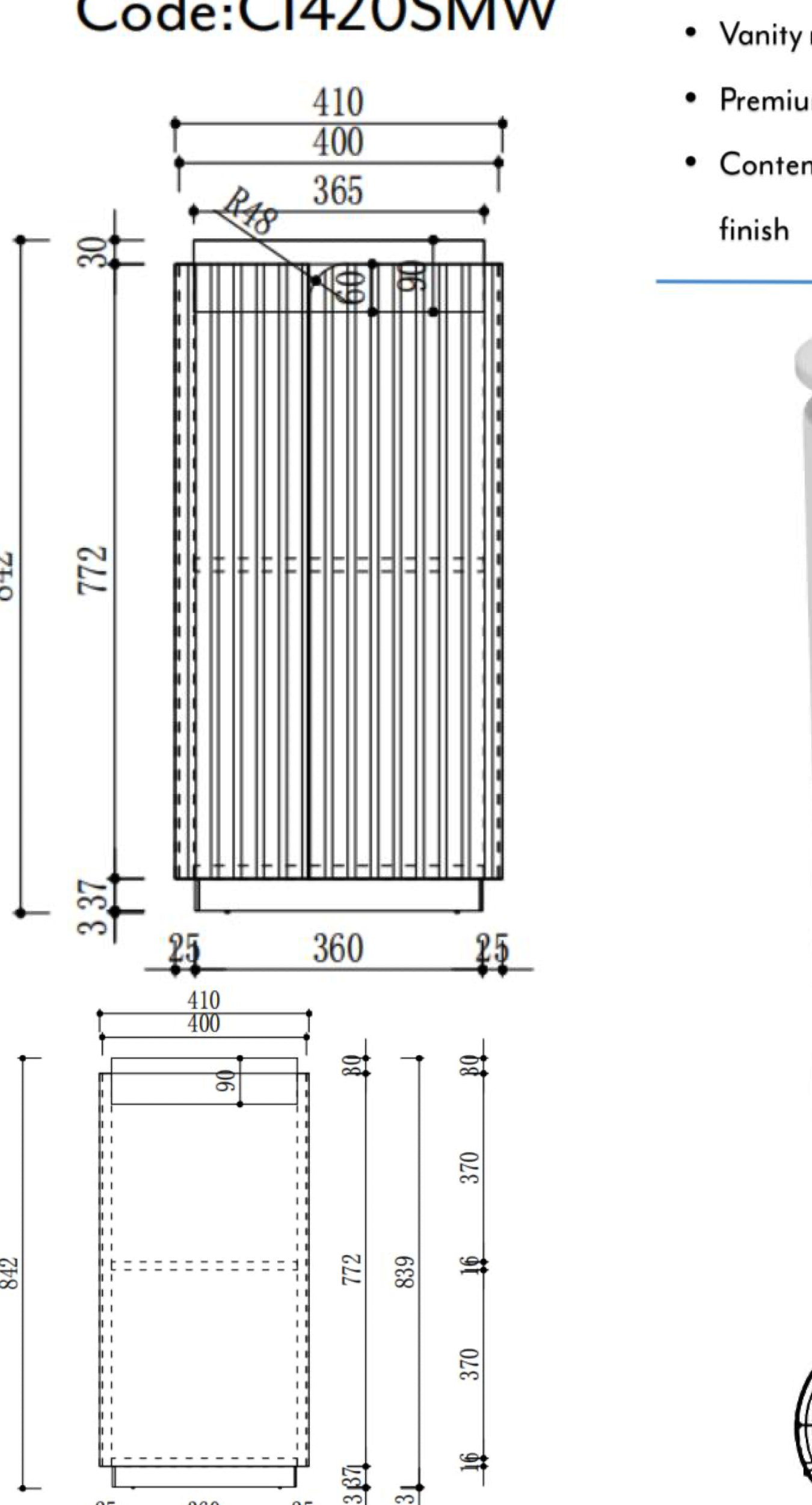 Civaro Floor Standing Matte White Pillar Cabinet