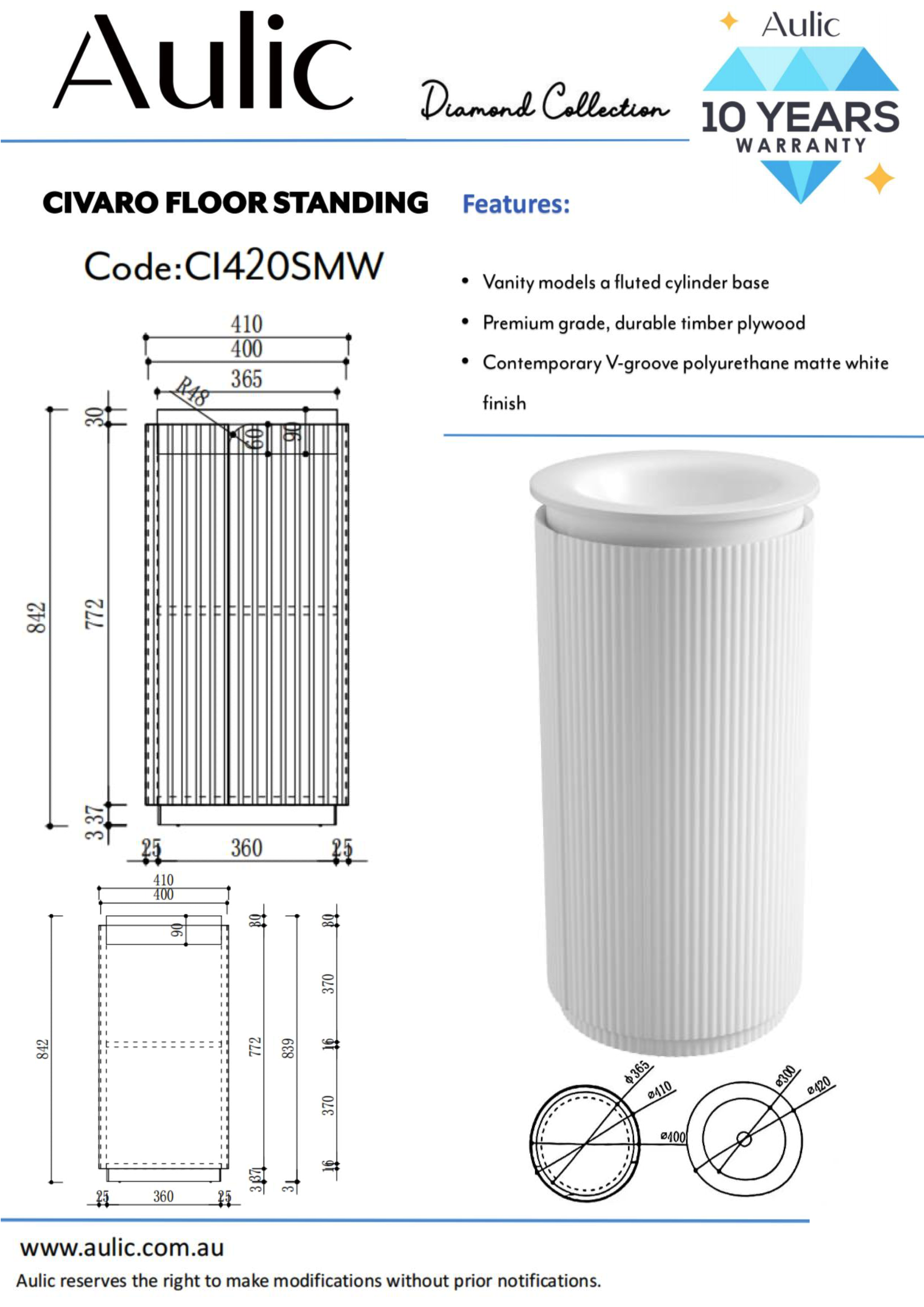 Civaro Floor Standing Matte White Pillar Cabinet