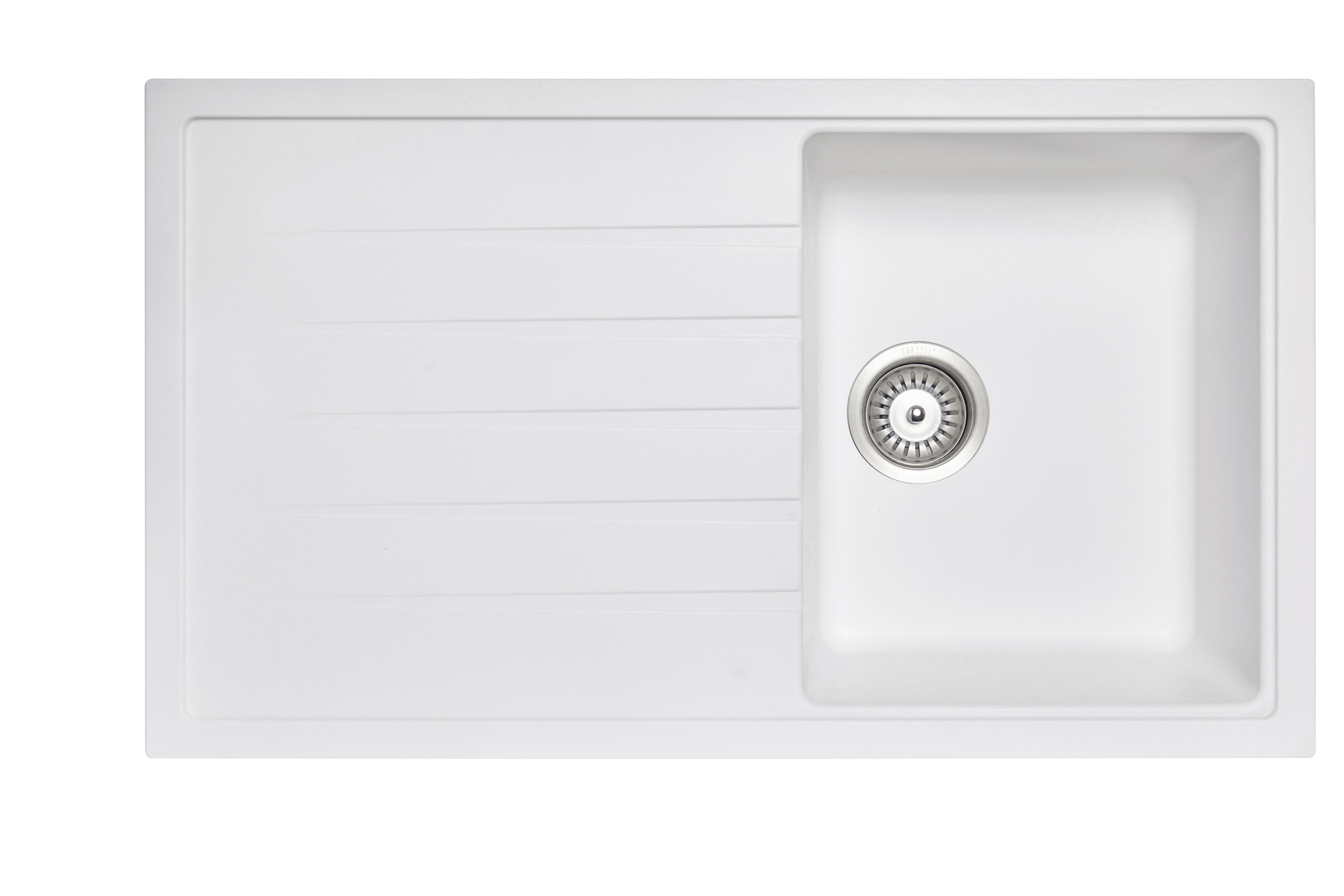 White Carysil Vivaldi D-100 Granite Single Bowl with Drain Board Kitchen Sink (860×500 mm)