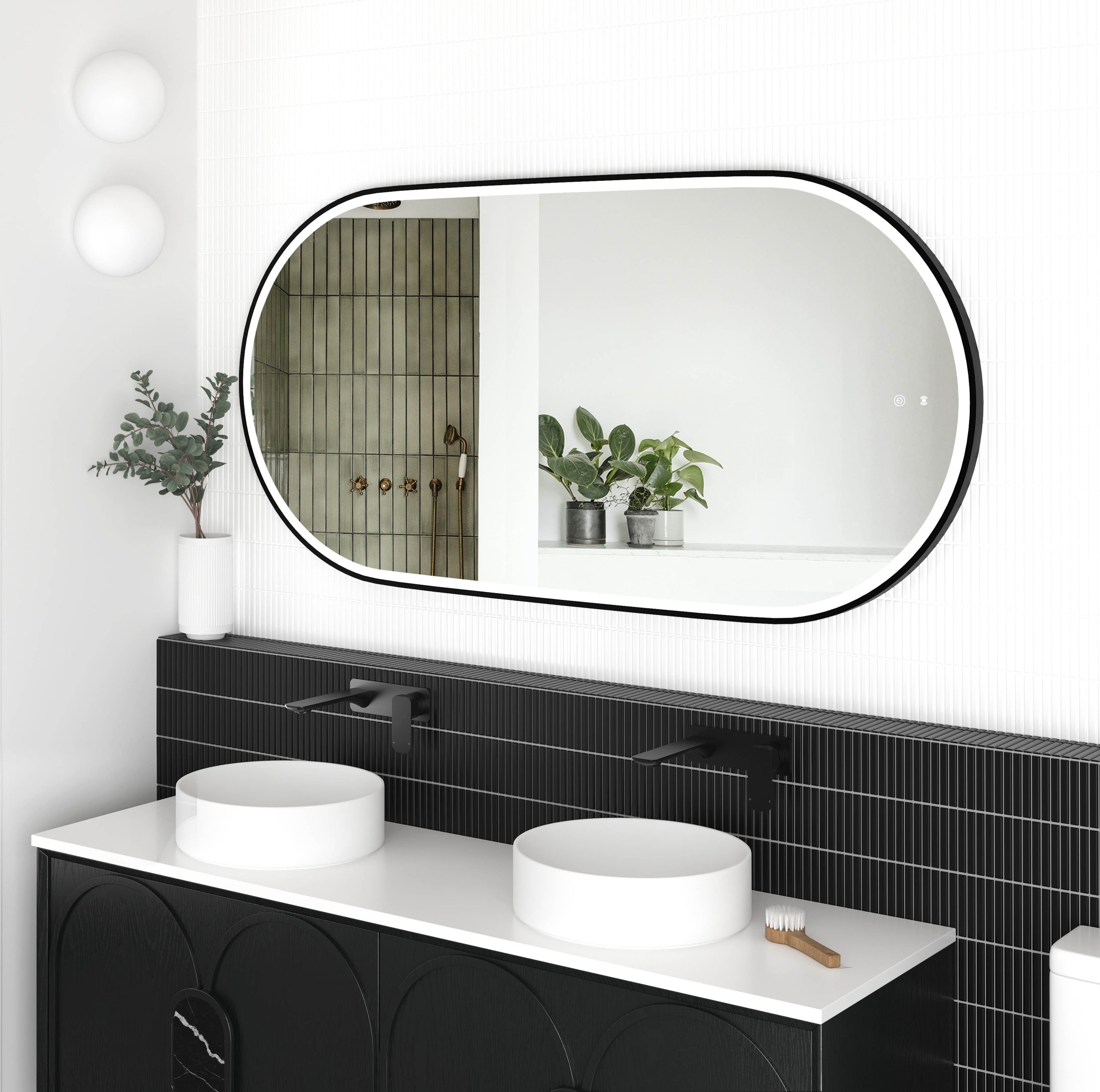 OTTI LED Noosa 1500(W)x750(H) Black Metal Frame Tuffi Mirror- Install Horizontal or Vertical