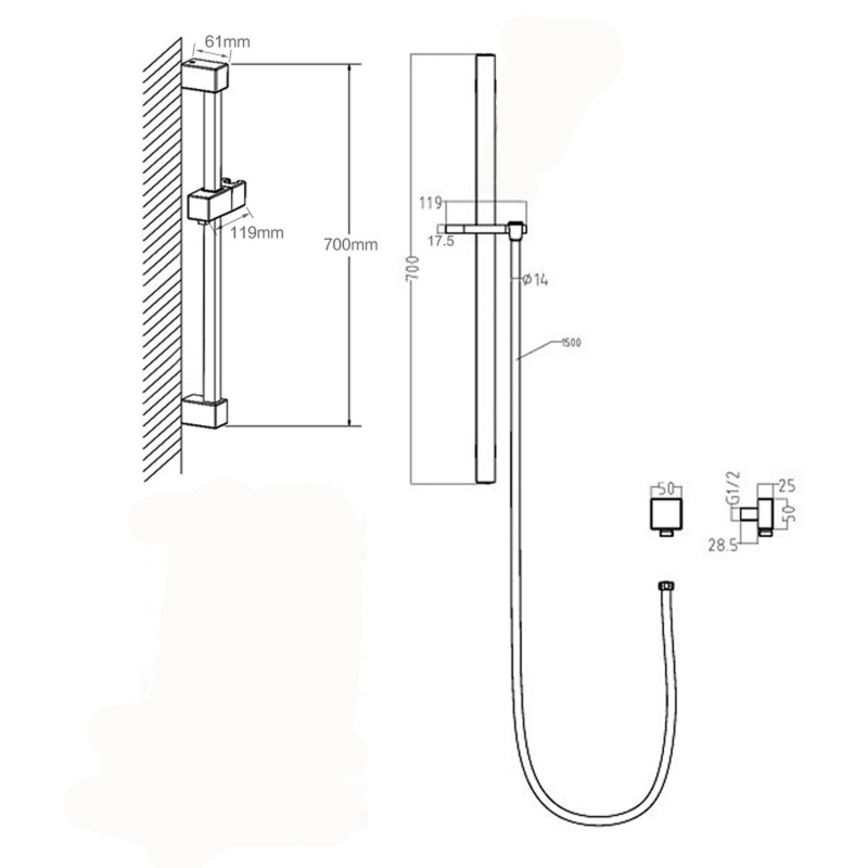RUSHY Series Chrome Round Rain Shower Set (Slimline Rail)