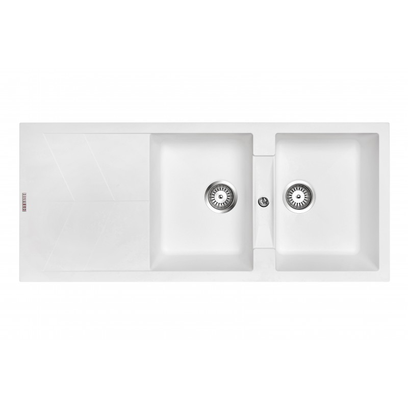 White Carysil Jazz D-200 Double Bowl with Drain Board Stone Kitchen Sink 1150*500mm