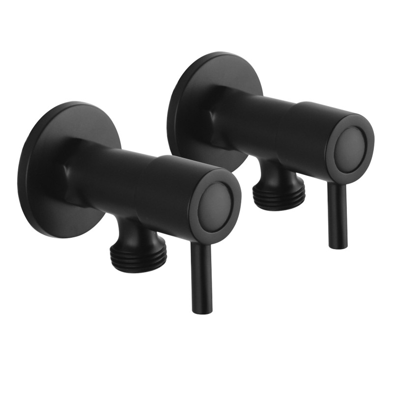 Bathroom Round Black ¼ Turn Washing Machine Stop Taps (Pair)