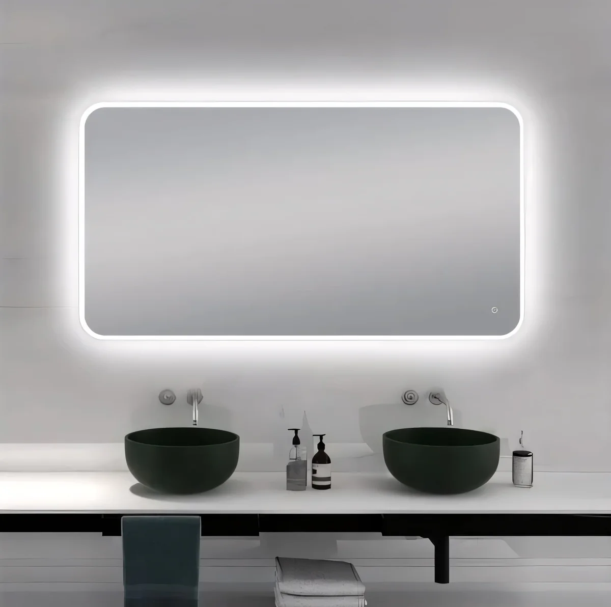 1500*800mm Frosted Glass Edge 3 Color Lighting Backlit LED Mirror Touch Sensor Switch Defogger Pad Wall Mounted Vertical or Horizontal