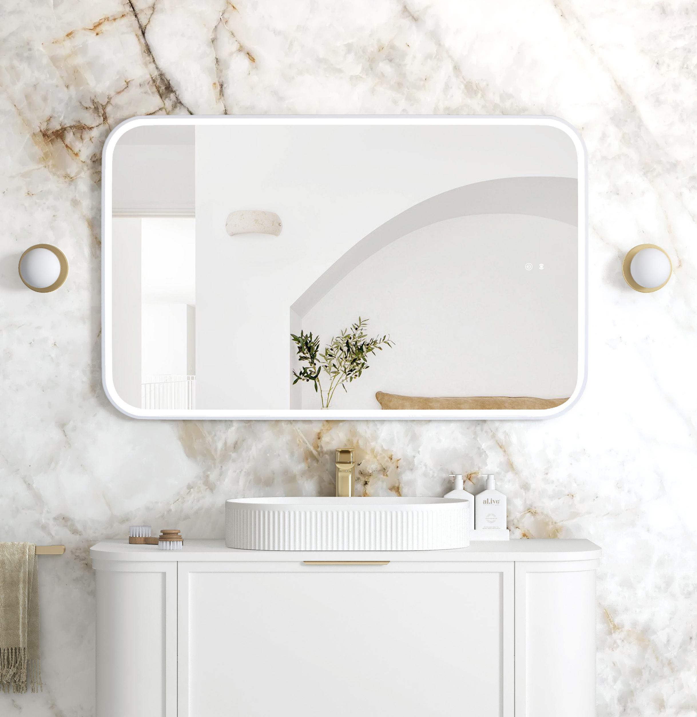 OTTI LED Newport 1200(W)x750(H) Frameless Tuffi Mirror - Install Horizontal or Vertical