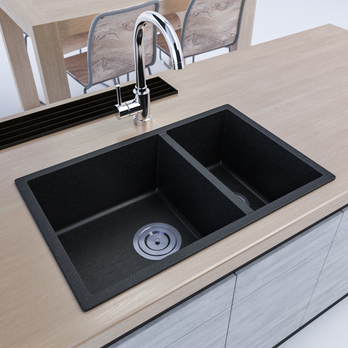 7145 Black Granite Sink – 1 & ½ Bowl | Scratch & Stain Resistant