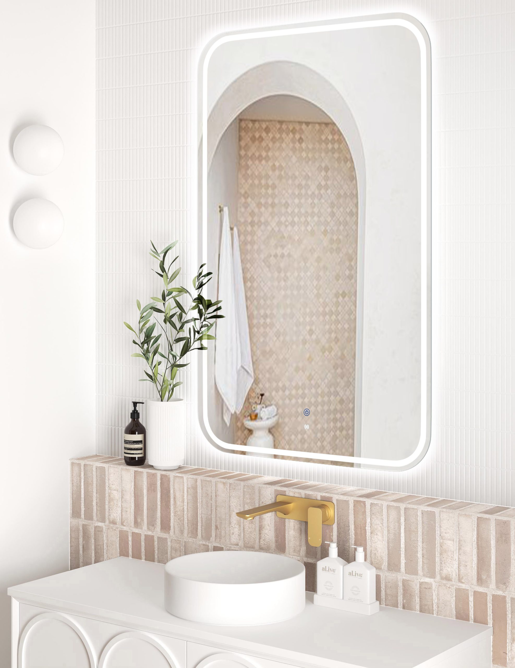 OTTI LED Newport 1200(W)x750(H) Frameless Tuffi Mirror - Install Horizontal or Vertical