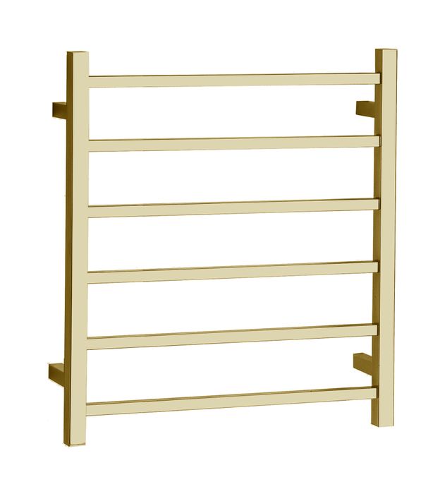 inspire Square Stainless Steel Brushed Gold Electric Heated Towel Rack 6 Bars Universal Inlet