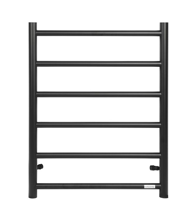 Round Stainless Steel Black Electric Heated Towel Rack 6 Bars Universal Inlet