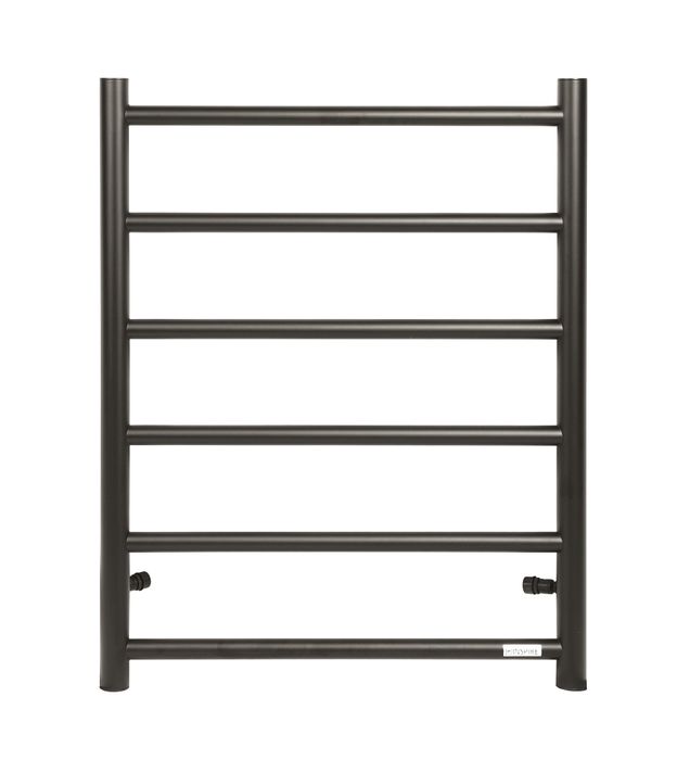 Round Stainless Steel Gun Metal Electric Heated Towel Rack 6 Bars Universal Inlet