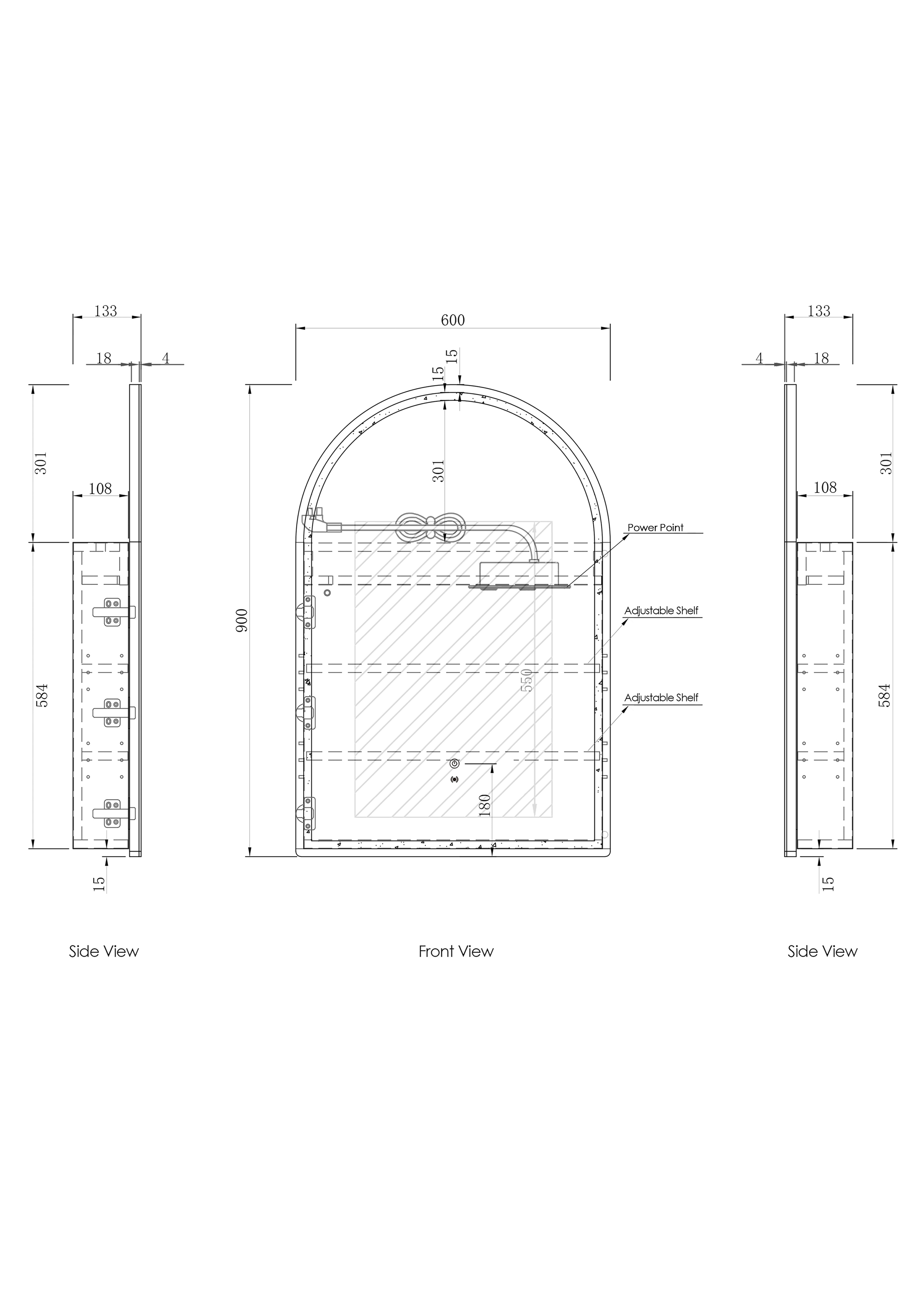 LED Archie 900(H)x600(W) White Shaving Cabinet - Premium Edition