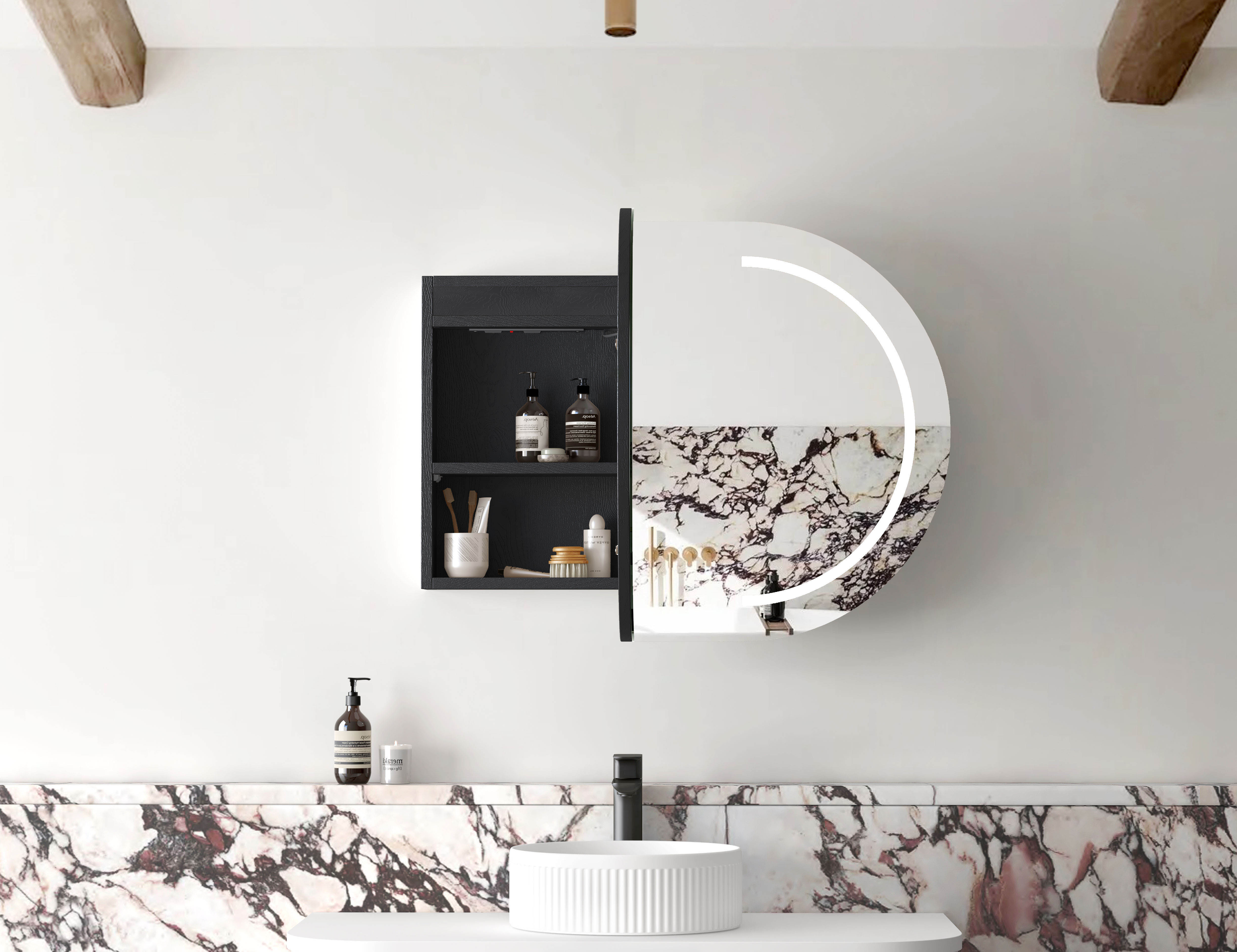 LED Bondi 900(W)x600(H) Black Oak Shaving Cabinet - Premium Edition