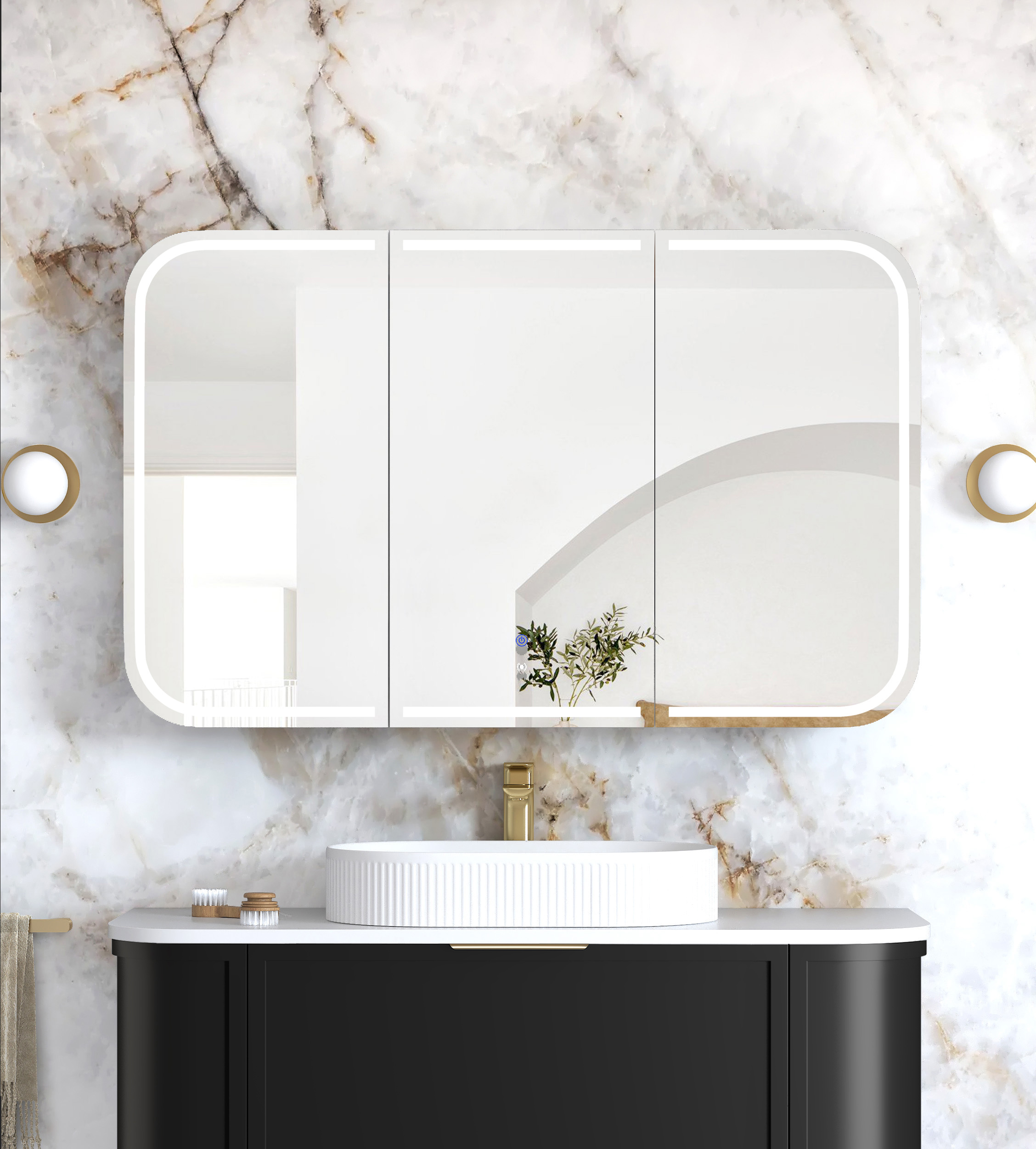 LED Newport 1200(W)x750(H) Black Oak Shaving Cabinet - Premium Edition