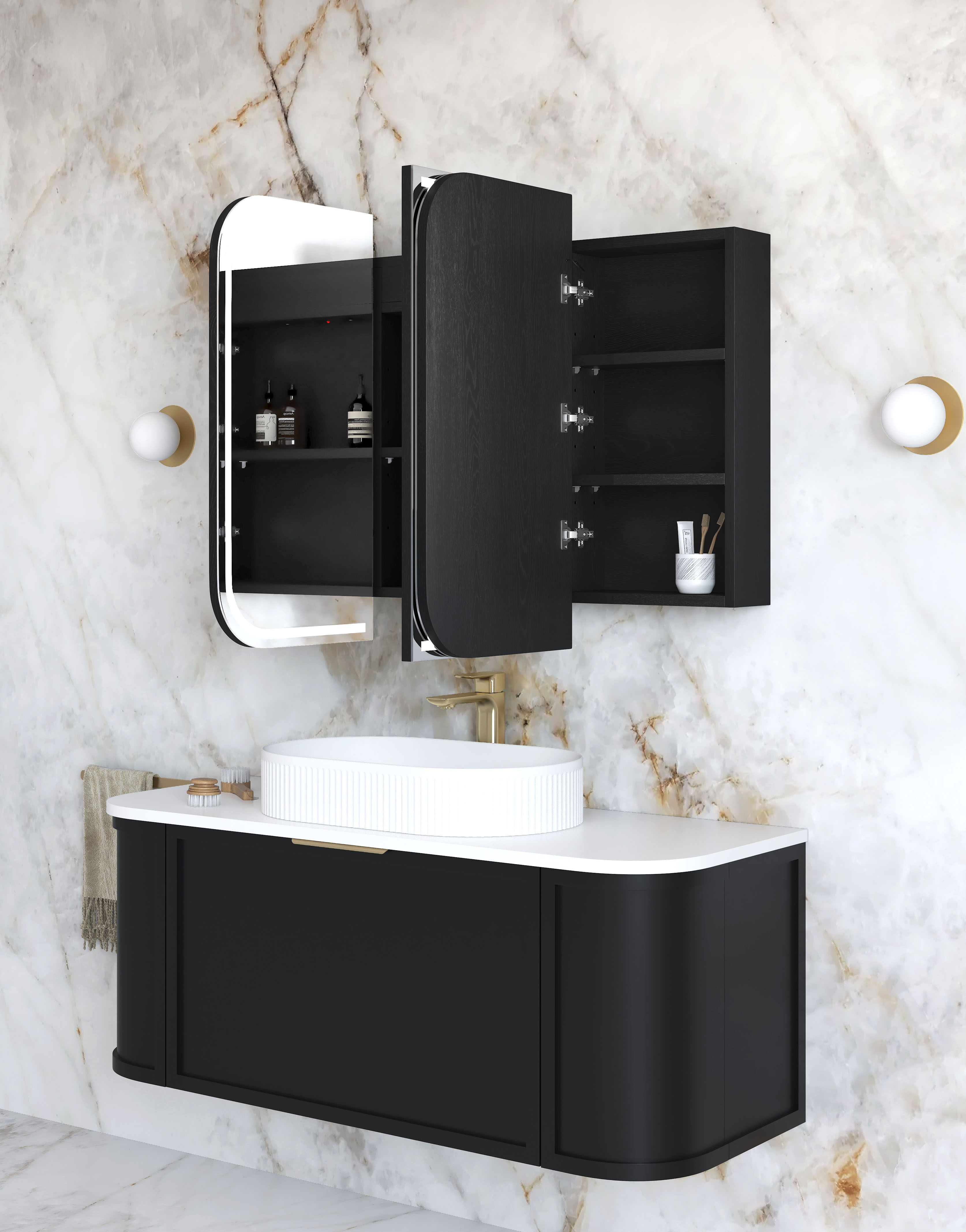 LED Newport 1200(W)x750(H) Black Oak Shaving Cabinet - Premium Edition