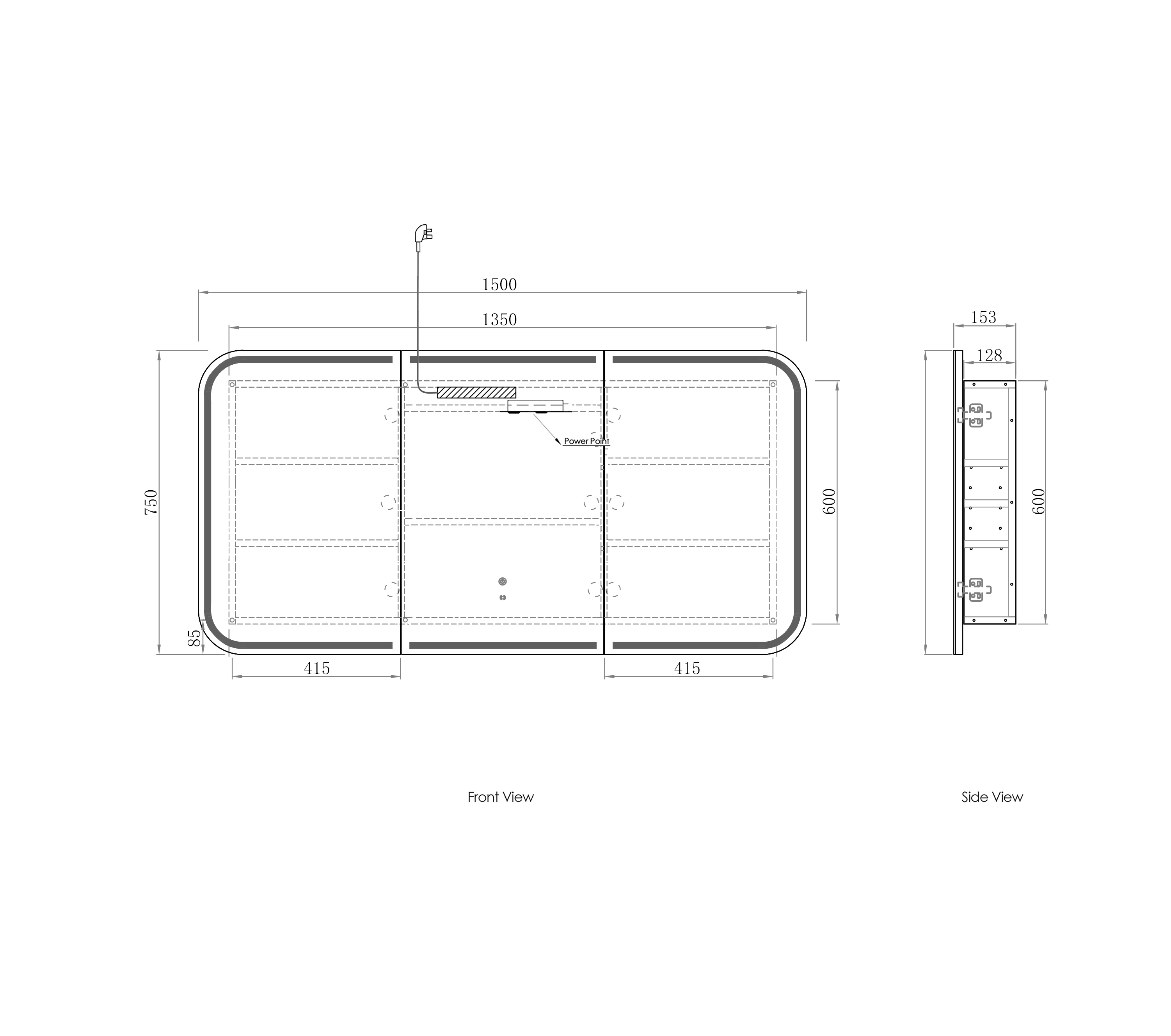 LED Newport 1500(W)x750(H) White Shaving Cabinet - Premium Edition