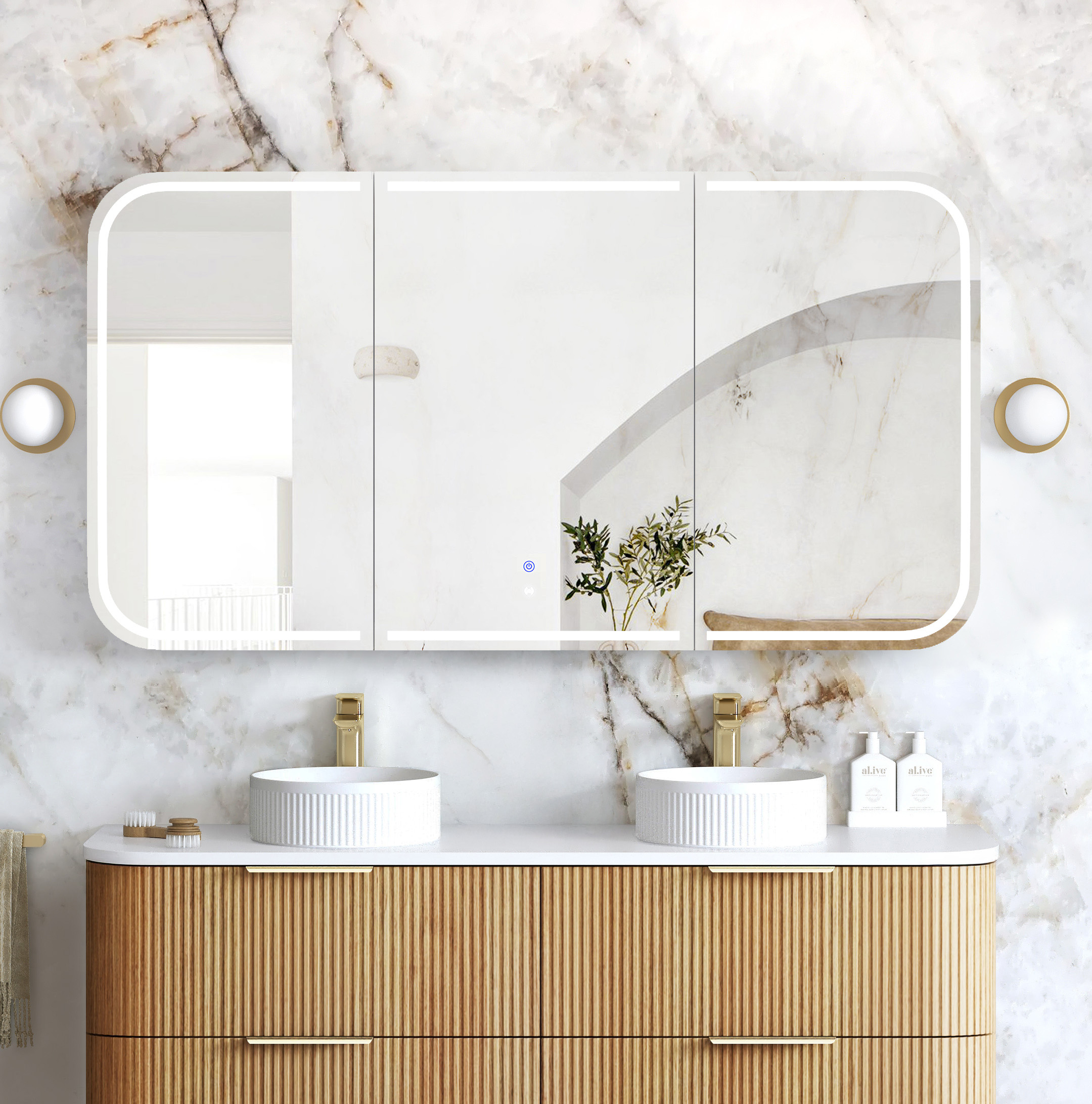 LED Newport 1500(W)x750(H) White Shaving Cabinet - Premium Edition